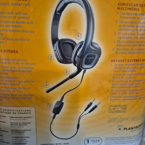Plantronics Sound Innovation Black Computer Headset New In Package - Picture 10 of 12
